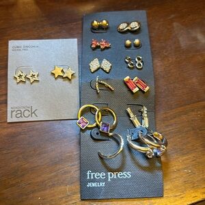NWT Free Press gold eleven sets of post earrings